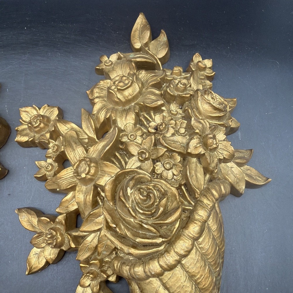 Vintage Syroco Set of Two Horn Of Plenty of Fruit Wall Hangers Home Interior - Picture 5 of 9